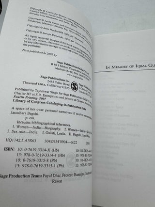 A Space of Her Own: Personal Narratives of Twelve Women (Signed by Bagchi)