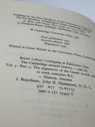 The Cambridge Ancient History Vol III Part 3: Expansion of the Greek World, Eighth to Sixth Centuries B.C.