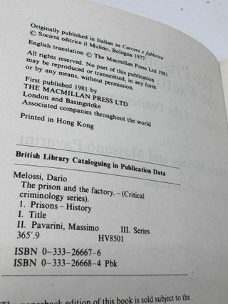 The Prison and the Factory: Origins of the Penitentiary System